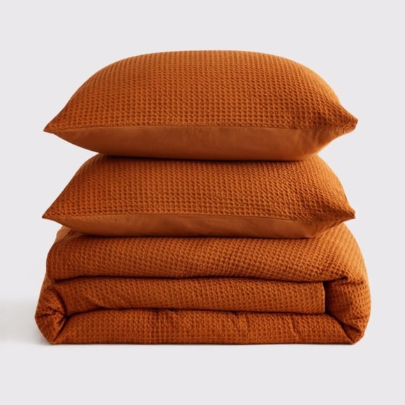 NWOT Quince Organic Luxe Honeycomb Queen Duvet Cover Set in Terracotta - Picture 1 of 7